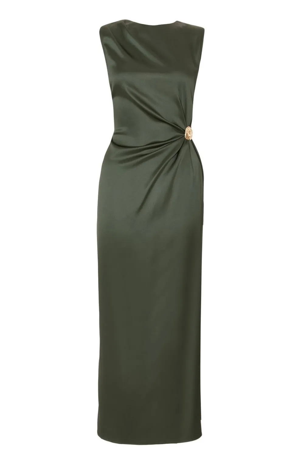 Quiz Evening Dresses|Christening Guest>Khaki Satin Buckle Side Midaxi Dress
