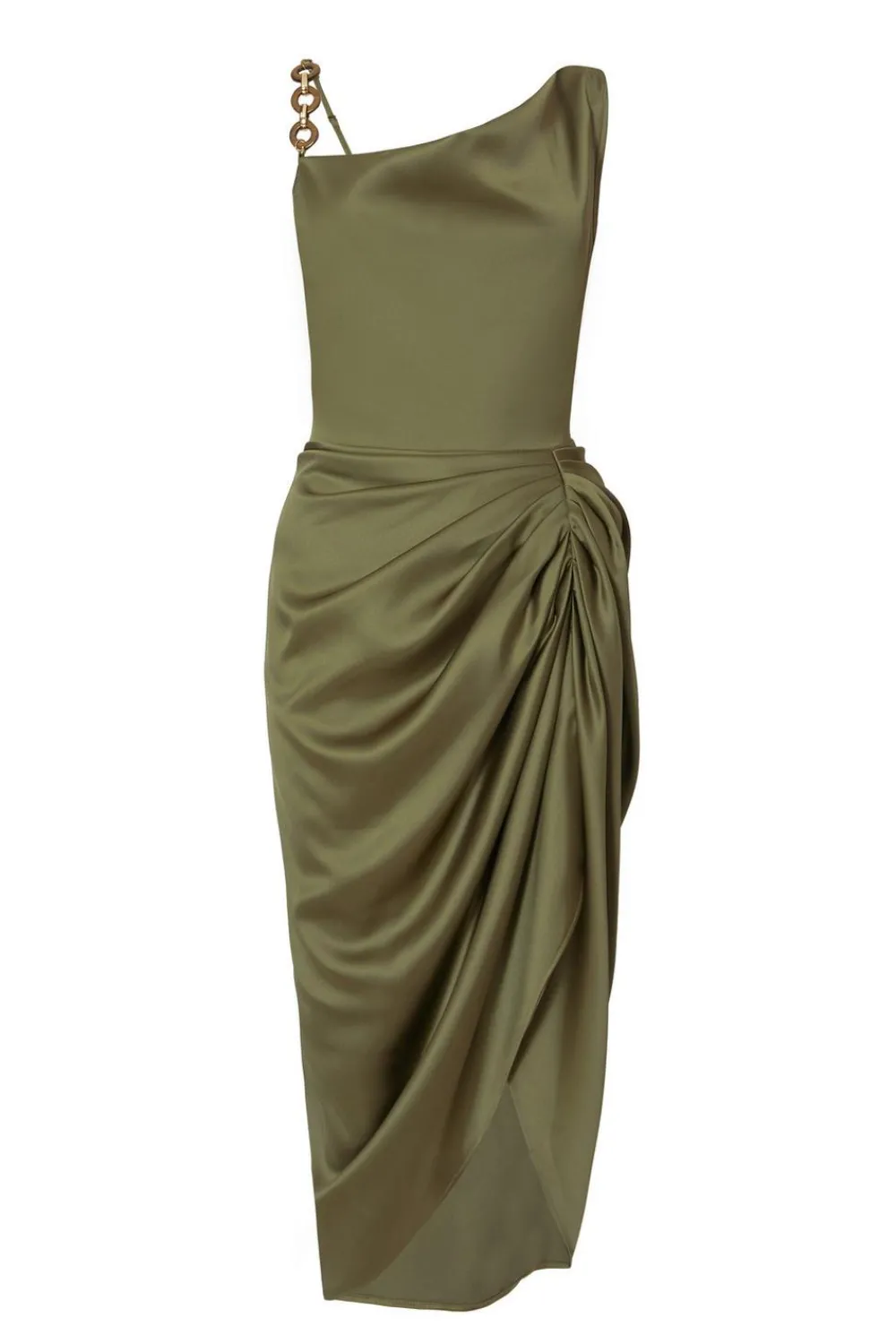 Quiz Day At The Races|Christening Guest>Khaki Satin Ruched Midi Dress