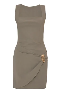Quiz Going Out|Dresses>Khaki Square Neck Mini Dress