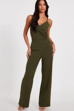 Quiz Summer Jumpsuits|Going Out Jumpsuits>Khaki Strappy Buckle Detail Jumpsuit