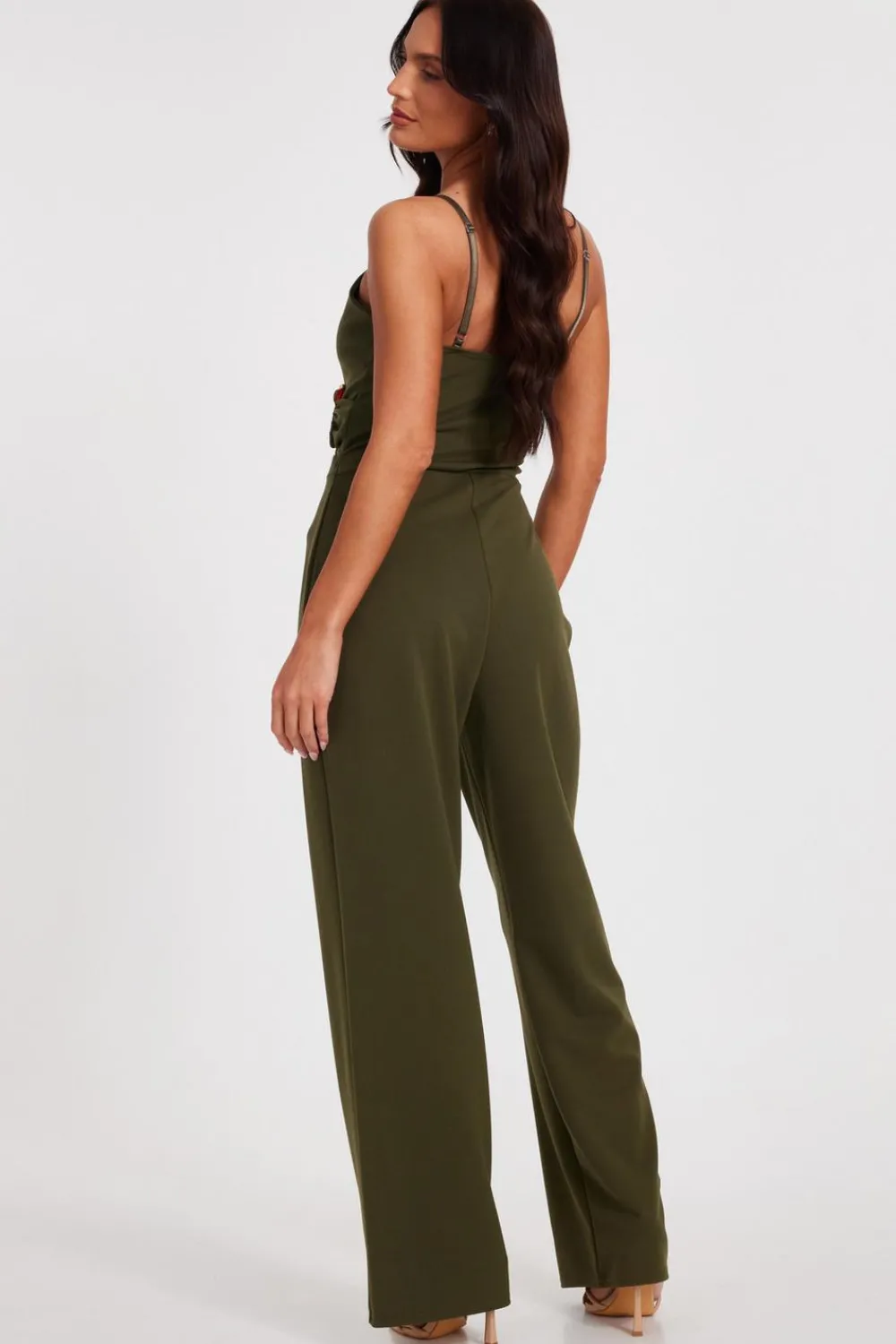 Quiz Summer Jumpsuits|Going Out Jumpsuits>Khaki Strappy Buckle Detail Jumpsuit