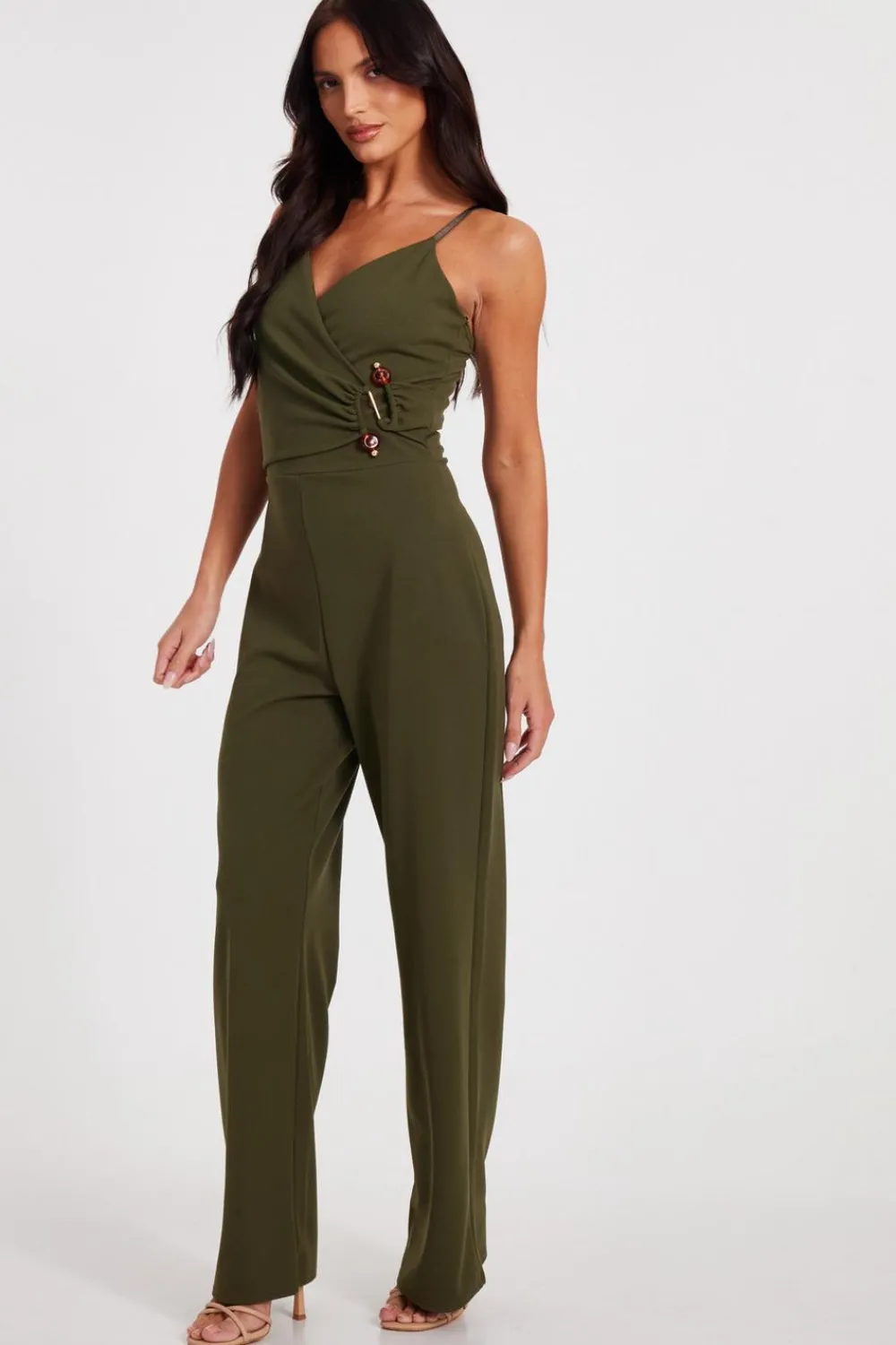 Quiz Summer Jumpsuits|Going Out Jumpsuits>Khaki Strappy Buckle Detail Jumpsuit
