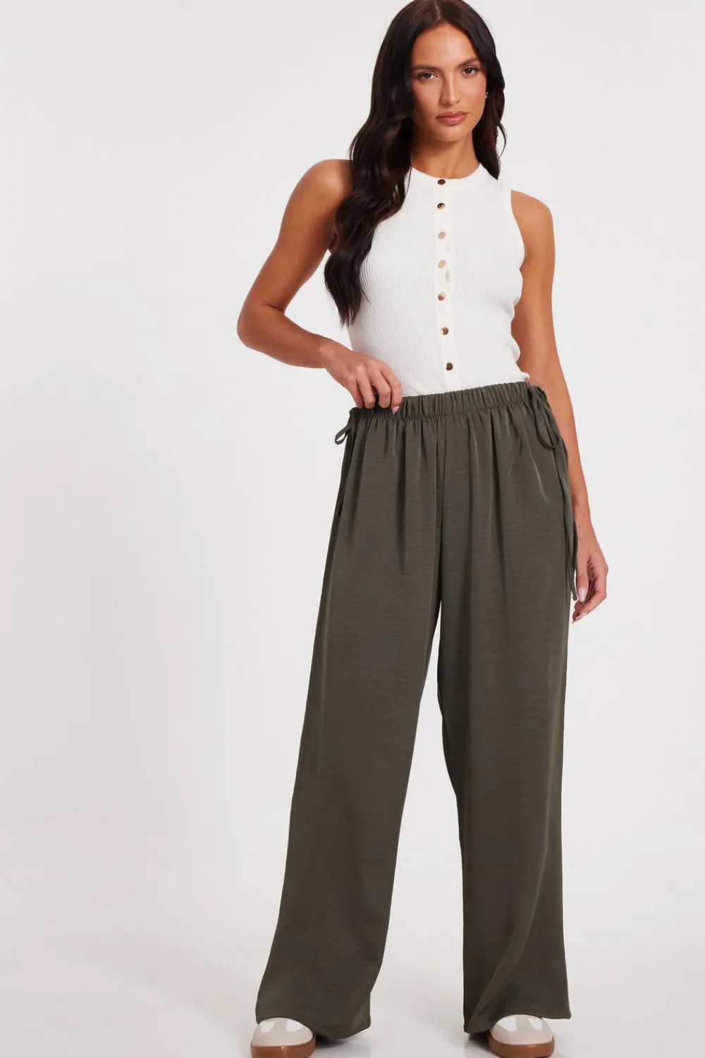 Quiz Workwear|Trousers>Tie Waist Palazzo Trousers