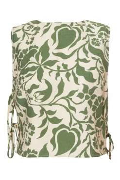 Quiz Summer Tops|Day Tops>Khaki Tropical Print Crop Top