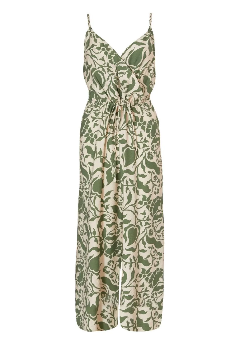 Quiz Summer Jumpsuits|Summer Clothes>Khaki Tropical Print Jumpsuit