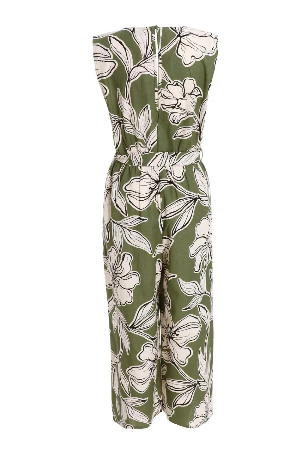 Quiz Summer Jumpsuits|Summer Clothes>Khaki Tropical Print Wrap Jumpsuit