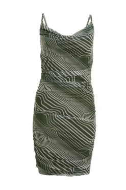 Quiz Mini Dresses|Green Dresses>Khaki Wavy Stripe Dress