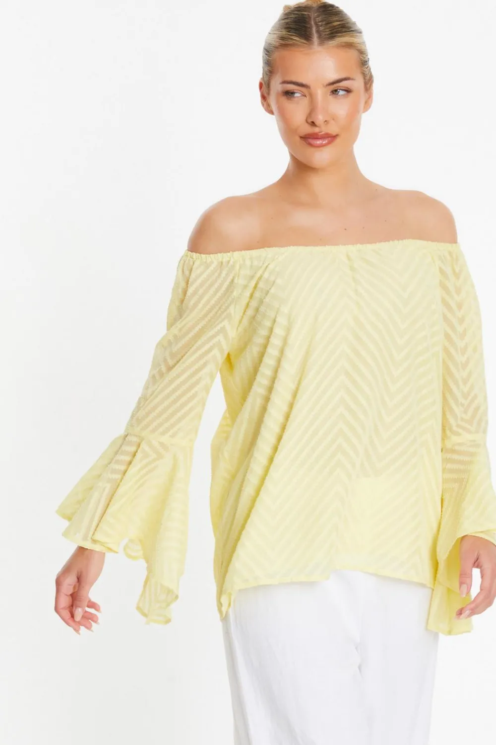 Quiz Summer Tops|Shirts & Blouses>Lemon Textured Chiffon Bardot Top