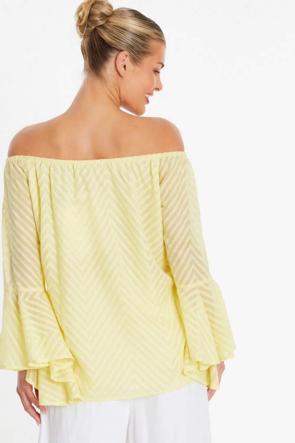 Quiz Summer Tops|Shirts & Blouses>Lemon Textured Chiffon Bardot Top