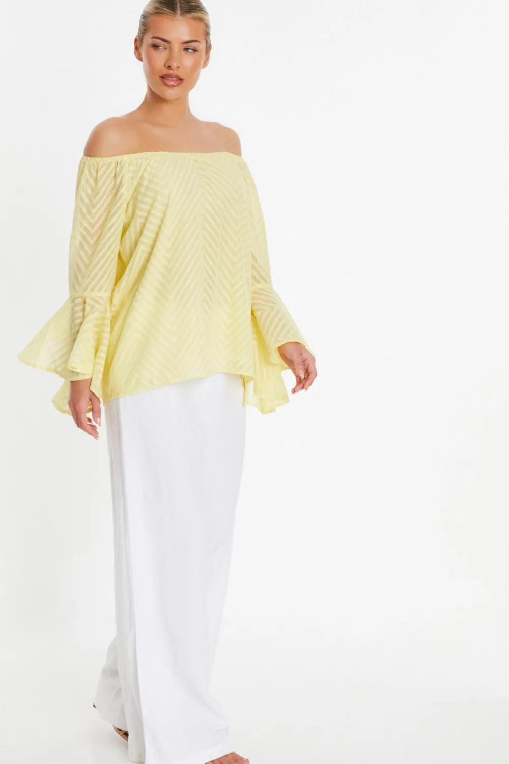 Quiz Summer Tops|Shirts & Blouses>Lemon Textured Chiffon Bardot Top
