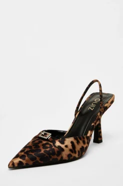 Quiz Occasion Shoes|Heels>Leopard Print Diamante Buckle Court Heels