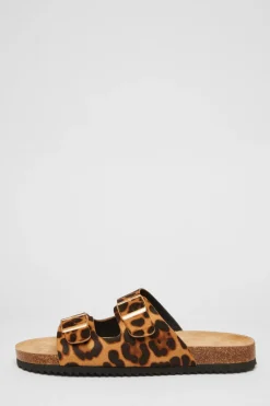 Quiz Sandals|Holiday Shoes>Leopard Print Double Buckle Flat Sandals