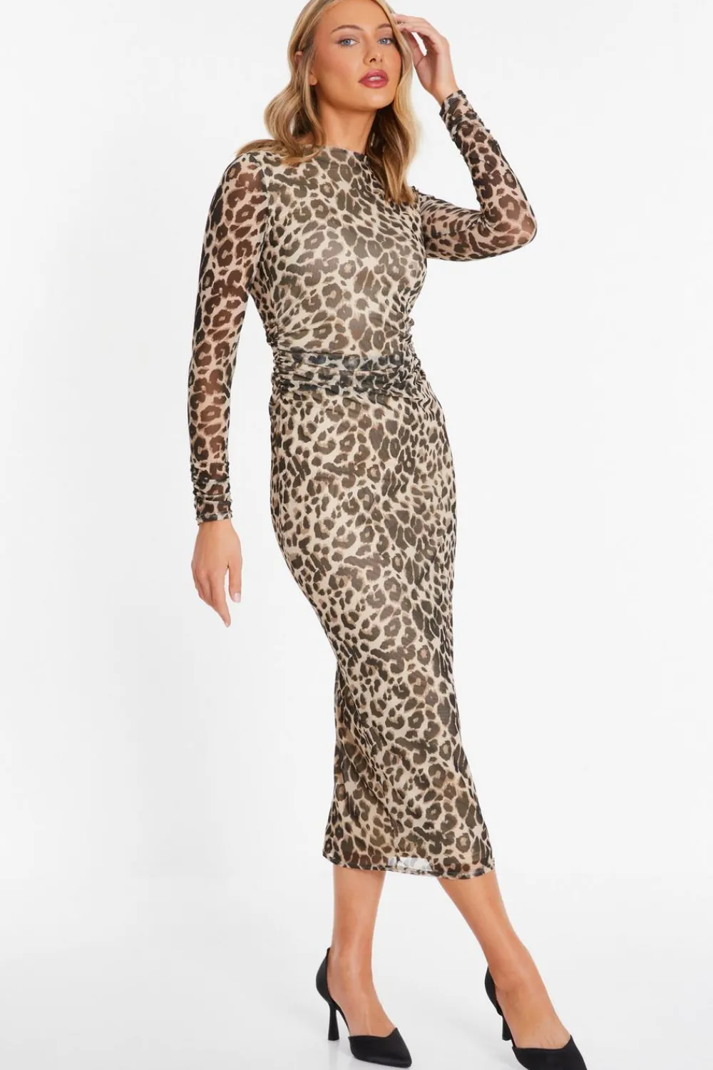 Quiz Midi Dresses|Going Out Dresses>Leopard Print Mesh Midaxi Dress