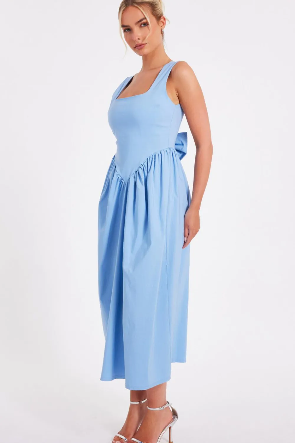 Quiz Summer Clothes|Holiday>Light Blue Bow Back Midi Dress