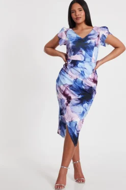 Quiz Day At The Races|Florals>Light Blue Floral Print Midi Dress