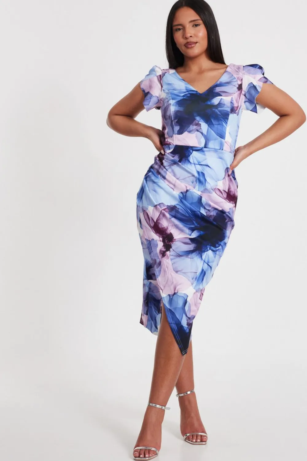 Quiz Day At The Races|Florals>Light Blue Floral Print Midi Dress