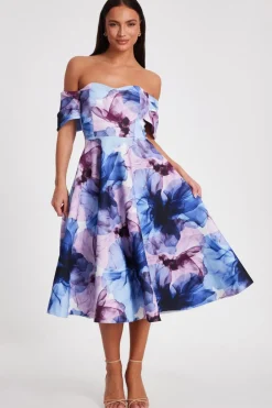 Quiz Evening Dresses|Day At The Races>Light Blue Floral Skater Dress