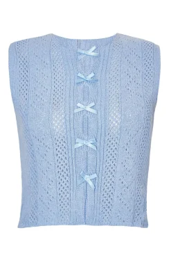 Quiz Summer Tops|Day Tops>Light Blue Knit Bow Top