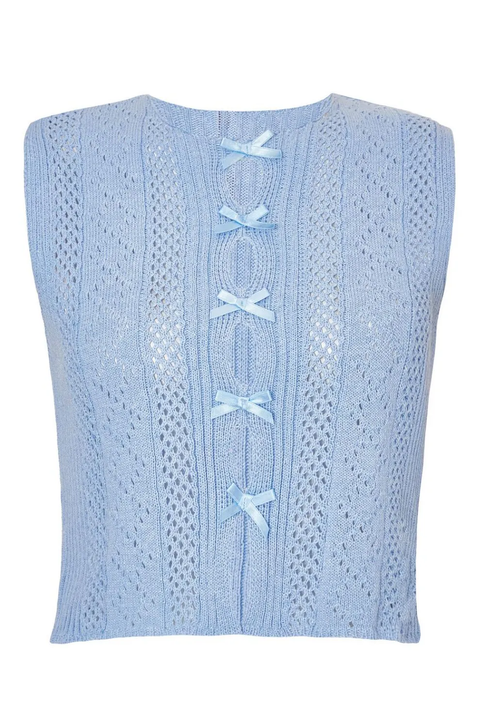 Quiz Summer Tops|Day Tops>Light Blue Knit Bow Top