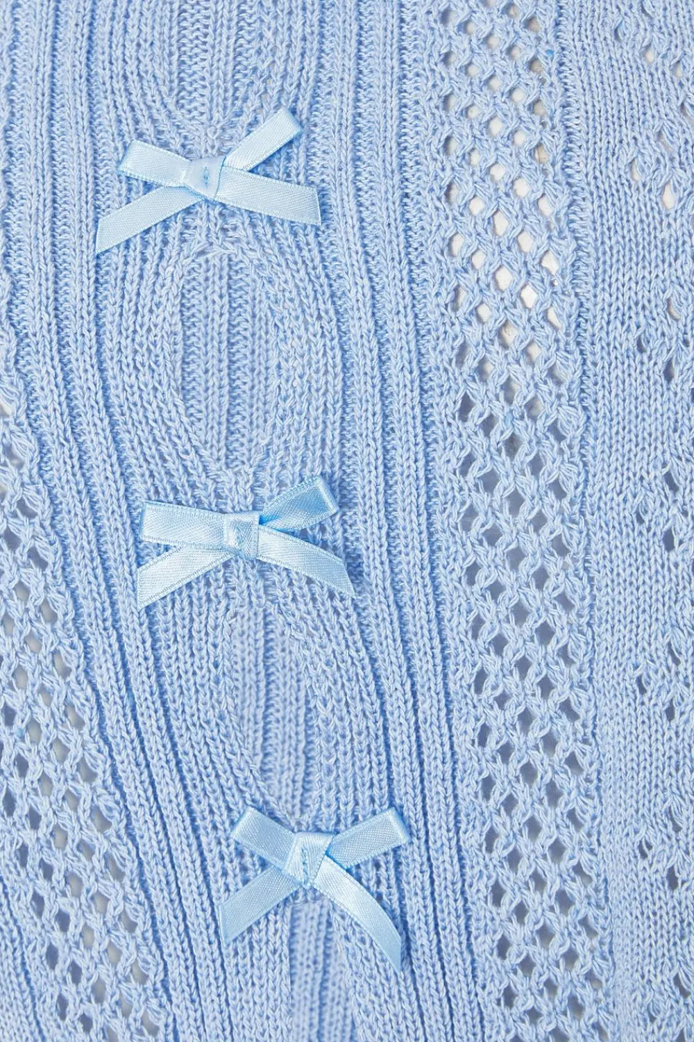 Quiz Summer Tops|Day Tops>Light Blue Knit Bow Top