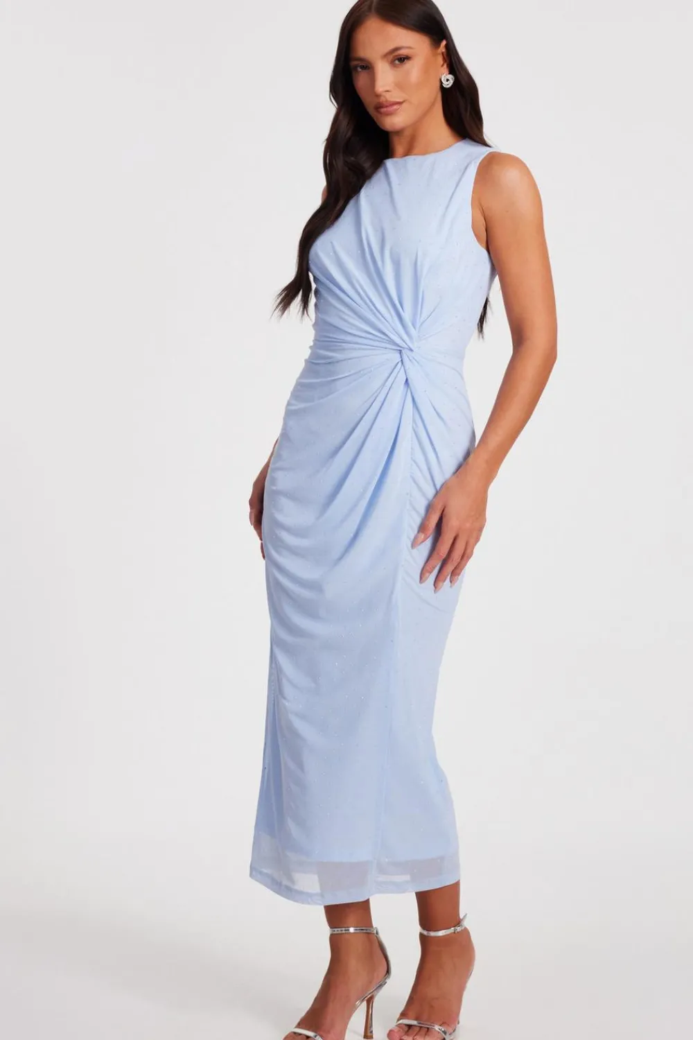 Quiz Day At The Races|Summer Clothes>Light Blue Mesh Embellished Midaxi Dress