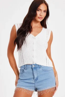 Quiz Summer Clothes|Shorts>Light Denim Embellished Shorts