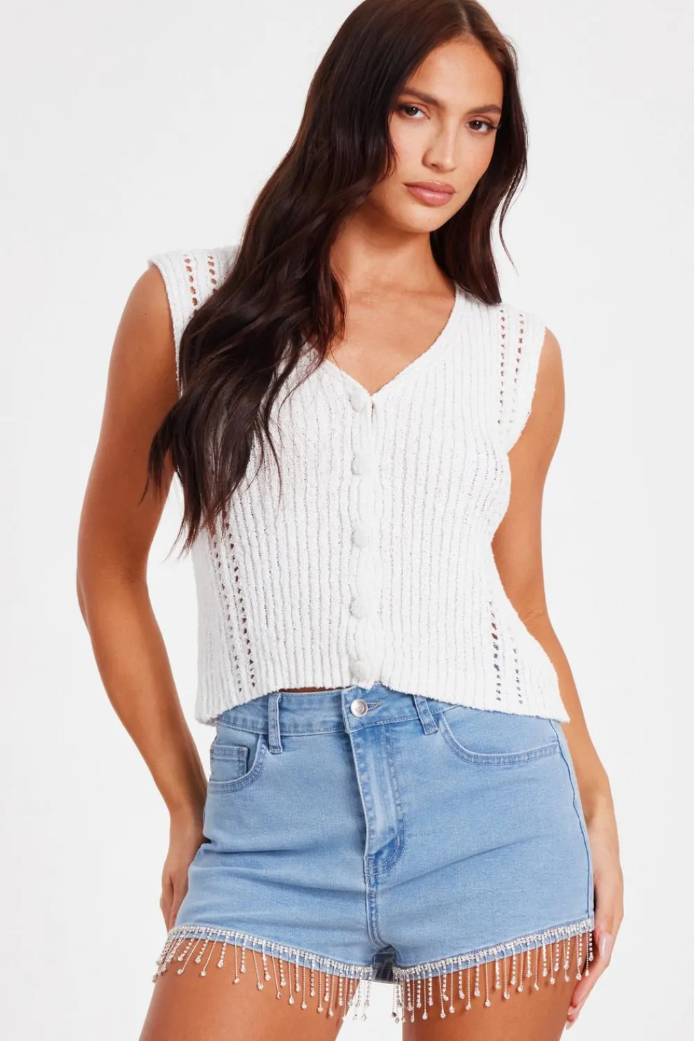 Quiz Summer Clothes|Shorts>Light Denim Embellished Shorts