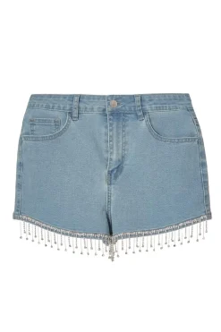 Quiz Summer Clothes|Shorts>Light Denim Embellished Shorts