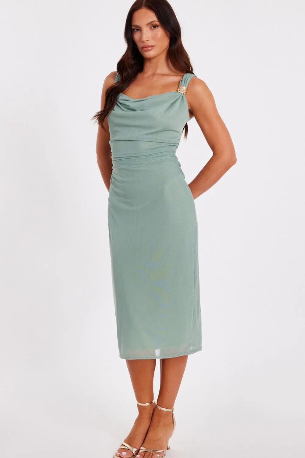 Quiz Day At The Races|Christening Guest>Light Mesh Buckle Detail Midi Dress