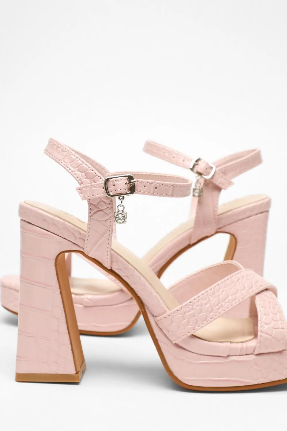 Quiz Shoe & Bag Sets|Platforms>Crocodile Cross Strap Platform Heeled Sandals