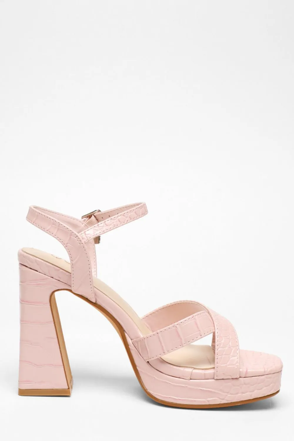 Quiz Shoe & Bag Sets|Platforms>Crocodile Cross Strap Platform Heeled Sandals