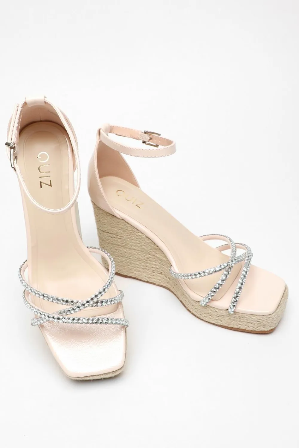 Quiz Wedges|Holiday Shoes>Diamante Cross Strap Wedges