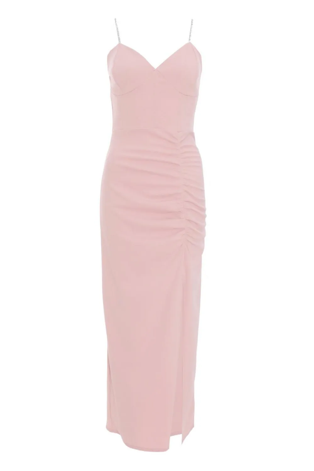 Quiz Prom & Ball|Wrap Dresses>Light Pink Diamante Ruched Maxi Dress