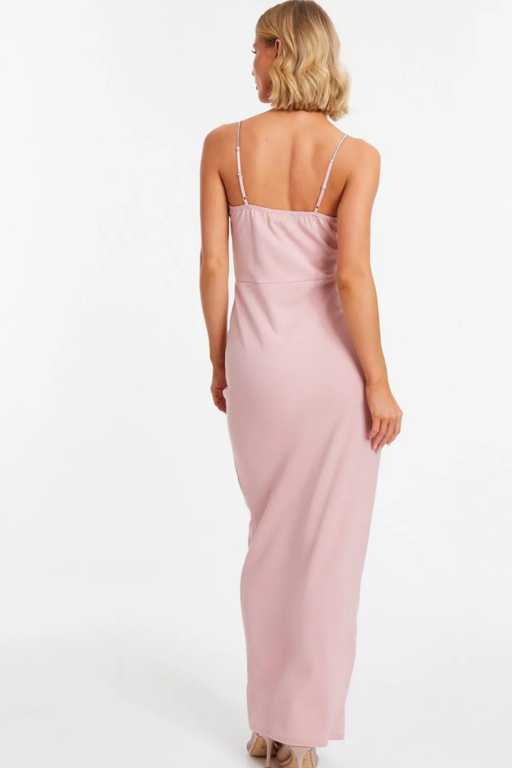 Quiz Prom & Ball|Wrap Dresses>Light Pink Diamante Ruched Maxi Dress