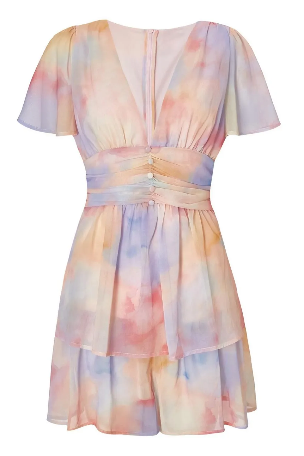 Quiz Playsuits|Summer Clothes>Light Pink Tie Dye Tiered Playsuit