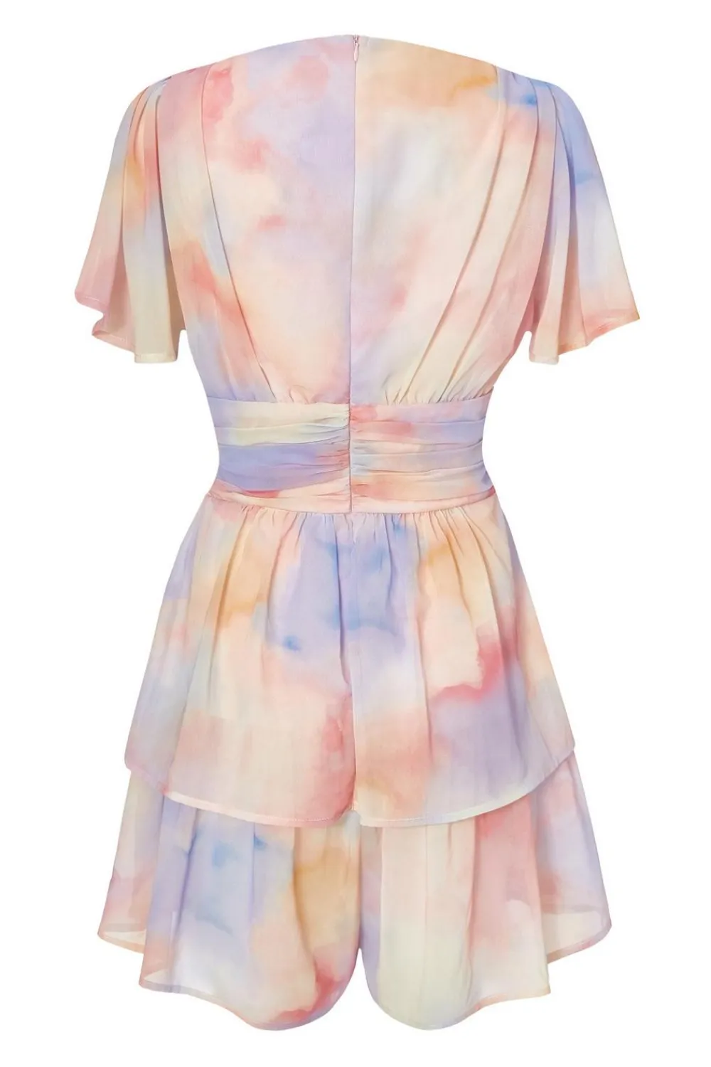 Quiz Playsuits|Summer Clothes>Light Pink Tie Dye Tiered Playsuit