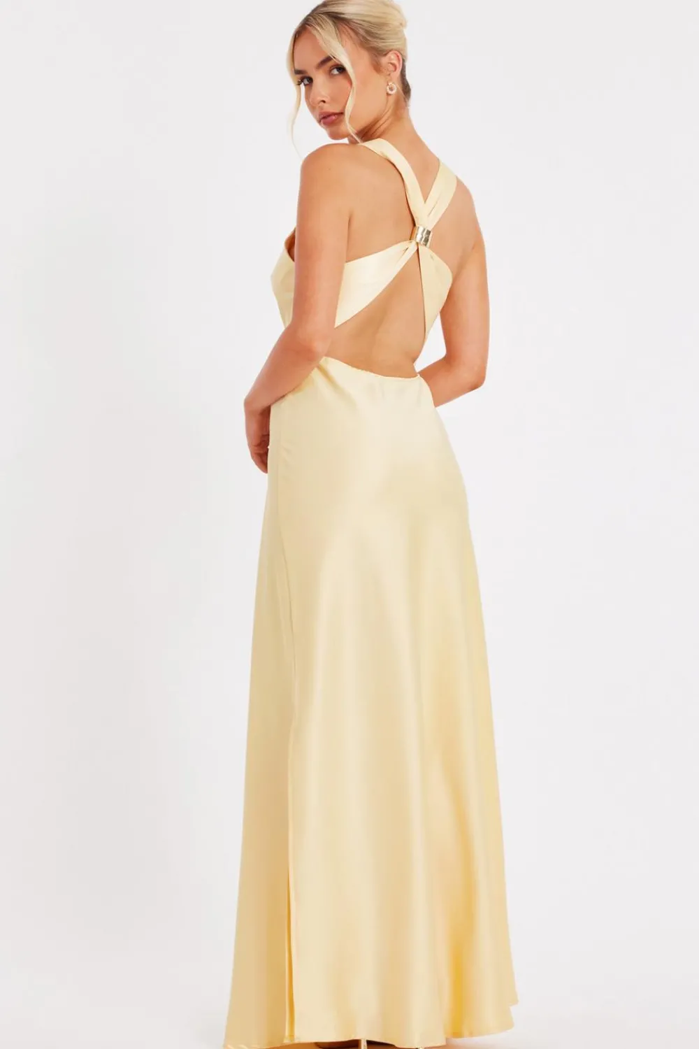Quiz Christening Guest|Dresses>Light Yellow Satin Maxi Dress