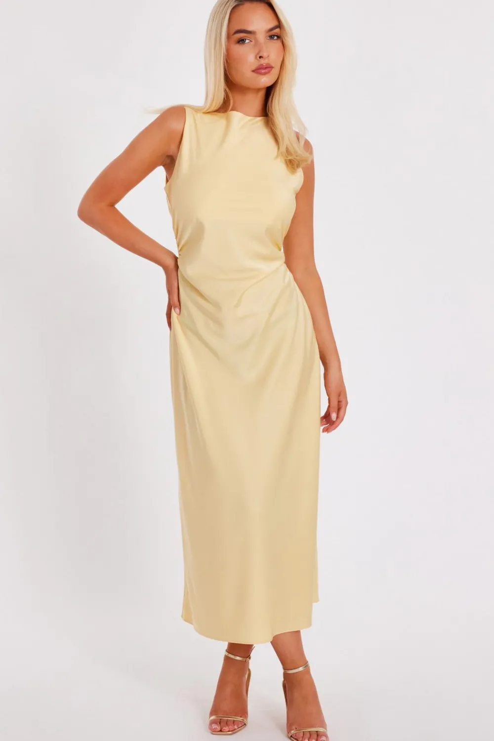 Quiz Evening Dresses|Day At The Races>Satin Ruched Midi Dress