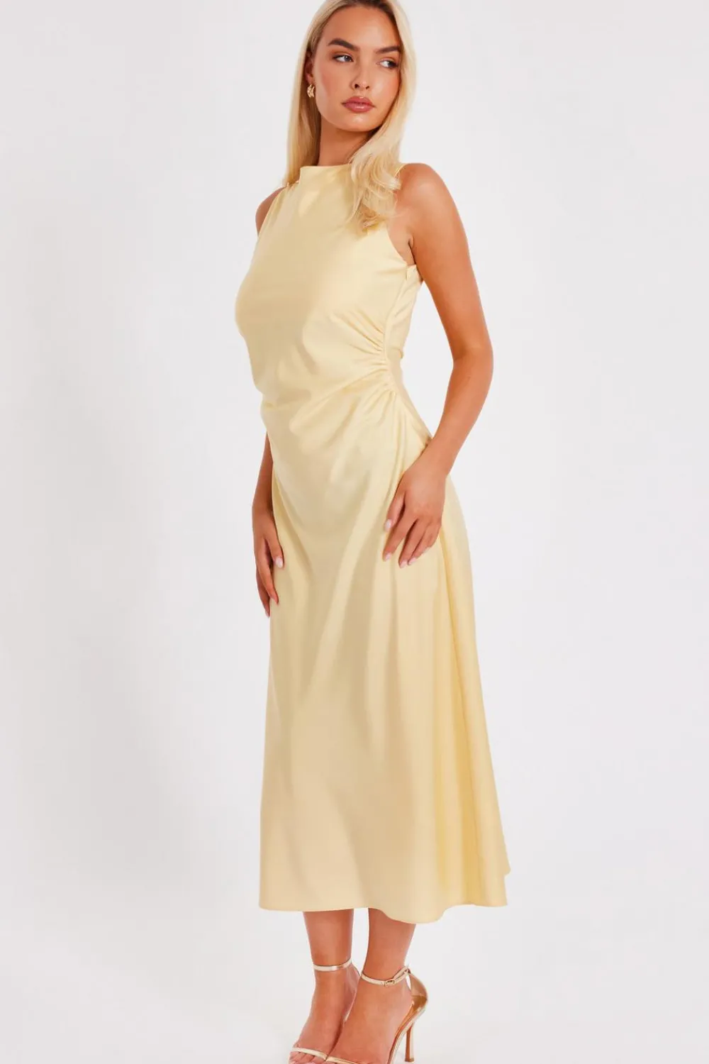 Quiz Evening Dresses|Day At The Races>Satin Ruched Midi Dress