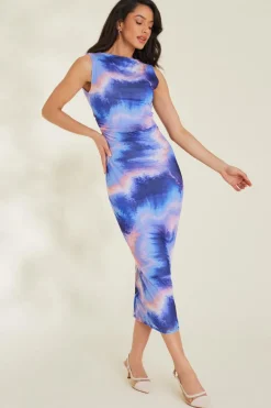 Quiz Midi Dresses|Maxi Dresses>Lilac Abstract Print Mesh Midaxi Dress