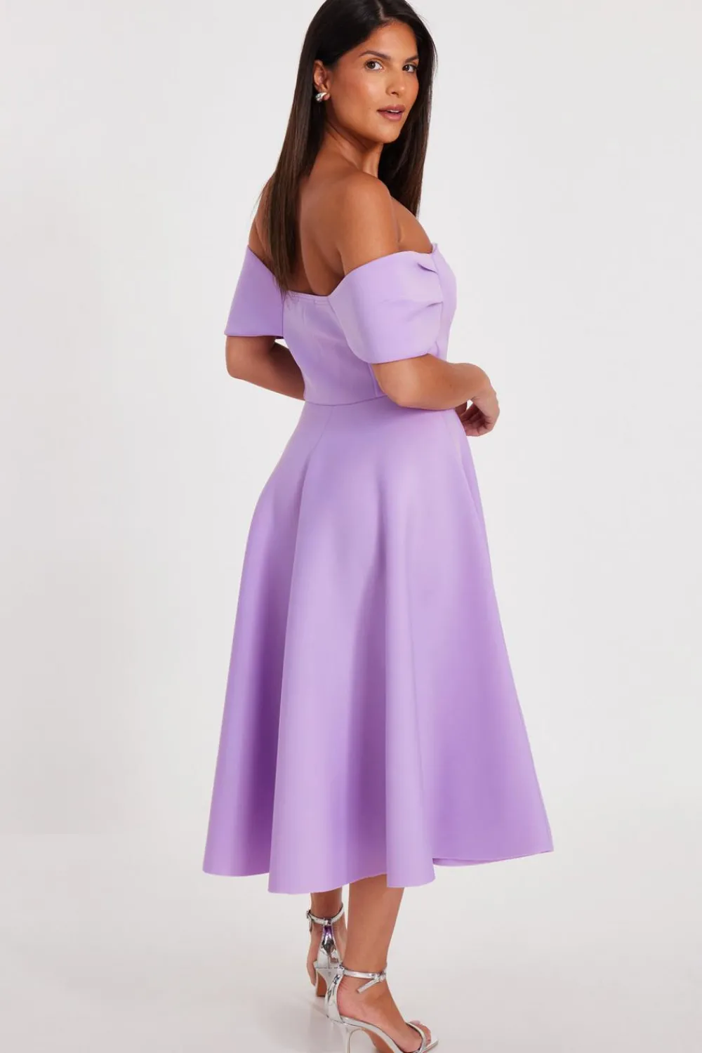 Quiz Day At The Races|Wedding Guest Dresses>Lilac Bardot Midi Skater Dress