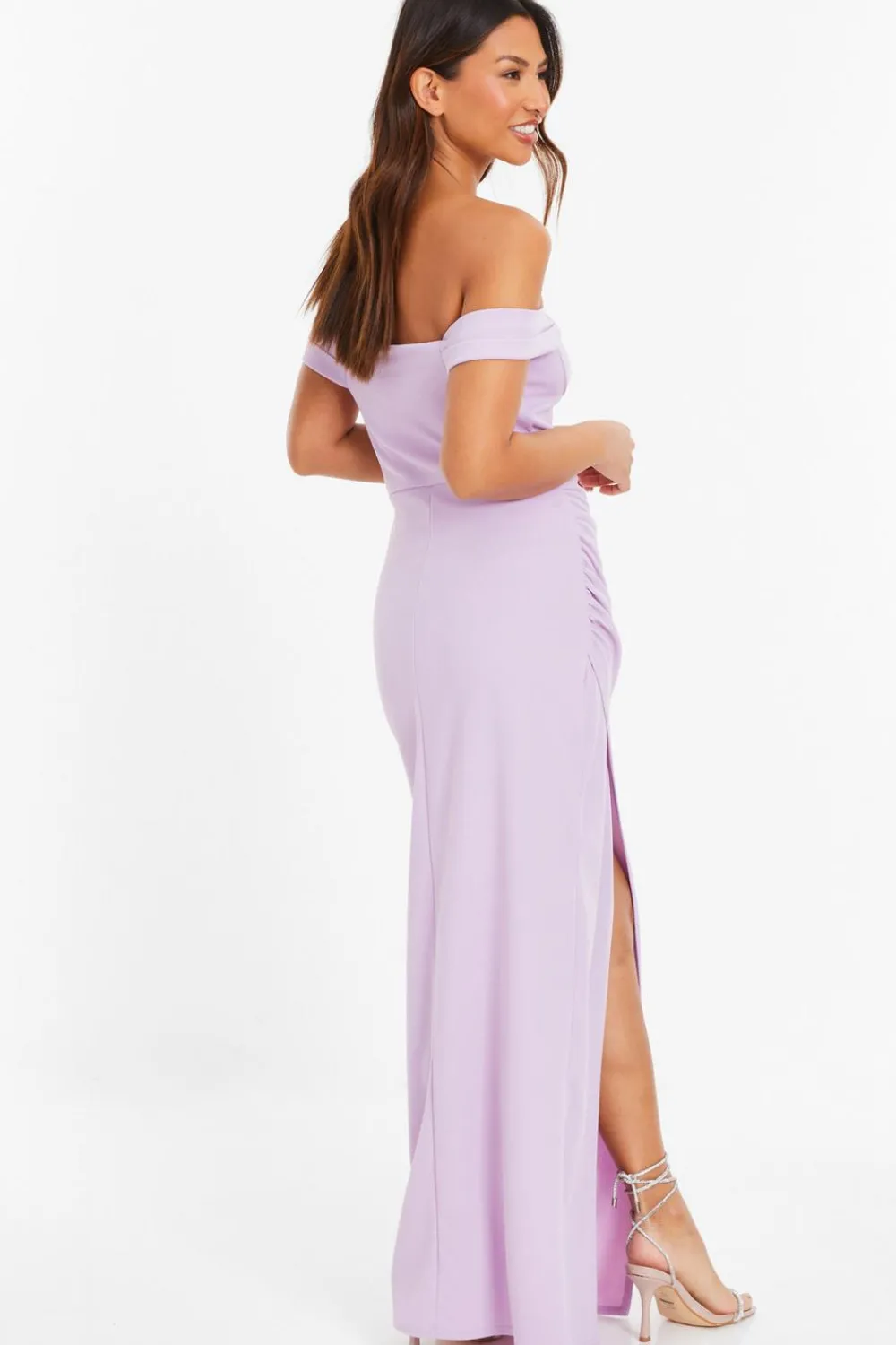 Quiz Prom Dresses|Prom & Ball>Lilac Bardot Ruched Maxi Dress