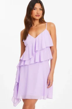 Quiz Holiday|Summer Dresses>Lilac Chiffon Frill Mini Skater Dress
