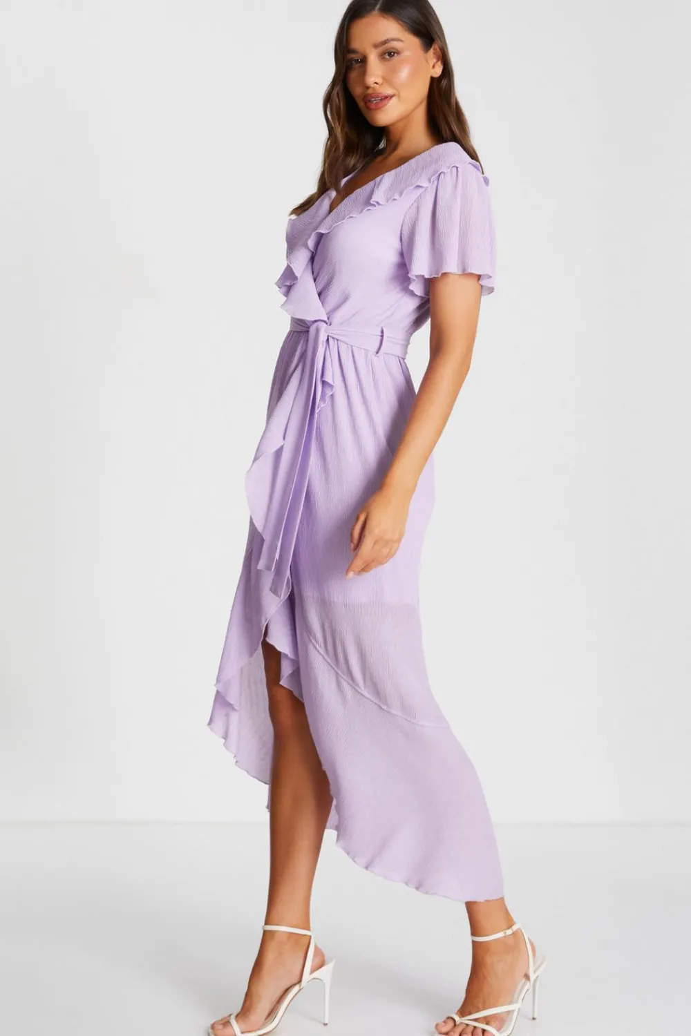 Quiz Holiday|Casual Clothing>Lilac Crinkle Frill Midaxi Dress