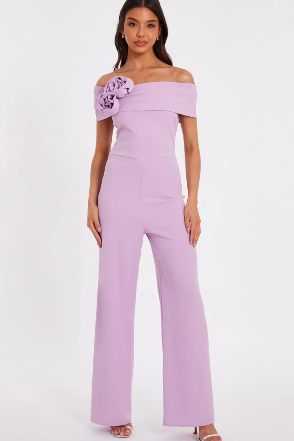 Quiz Occasion Jumpsuits|Evening Jumpsuits>Lilac Floral Corsage Jumpsuit