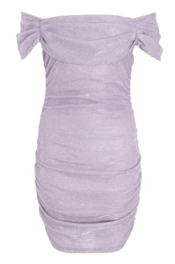 Quiz Mini Dresses|Going Out Dresses>Lilac Glitter Bardot Bodycon Mini Dress