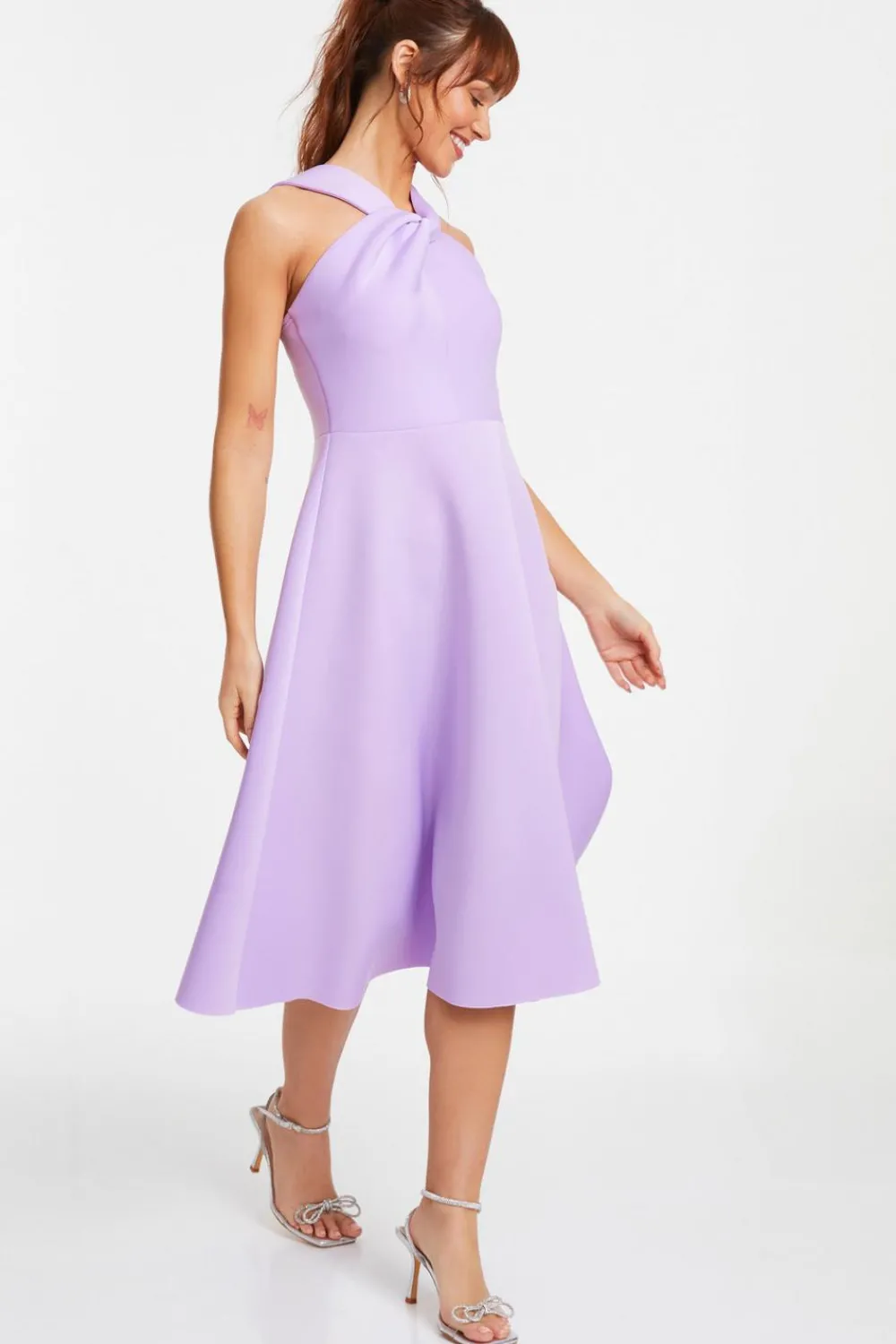 Quiz Prom & Ball|Evening Dresses>Lilac Halter Neck Skater Midi Dress