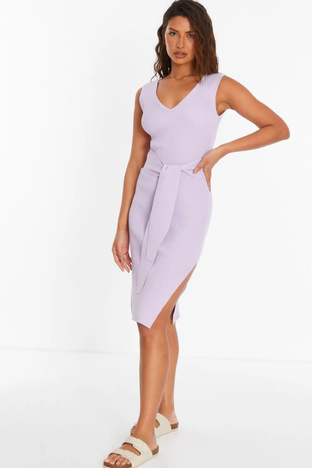 Quiz Midi Dresses|Day Dresses>Knit Tie Belt Bodycon Midi Dress