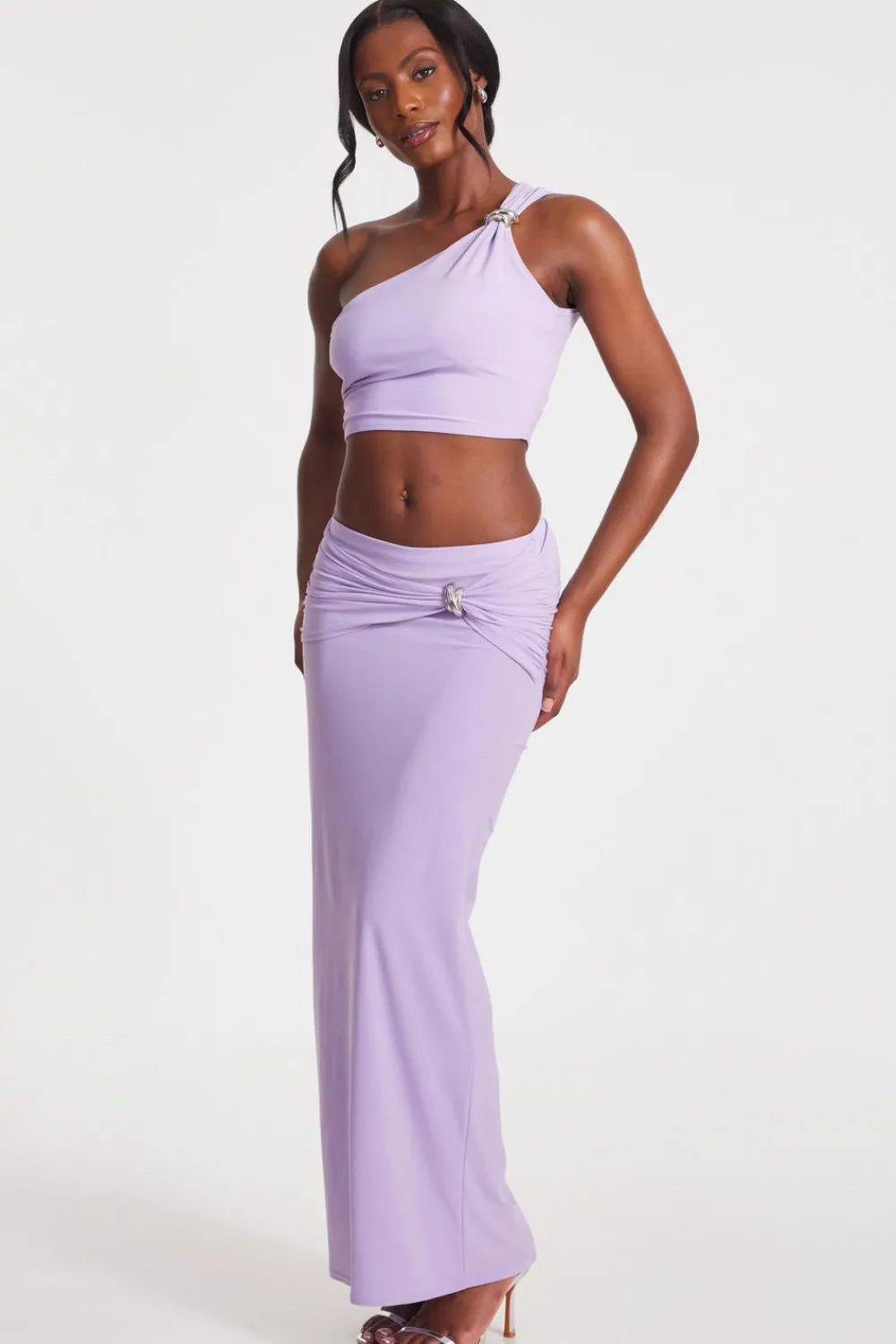 Quiz Going Out Tops|Crop Tops>Lilac One Shoulder Crop Top