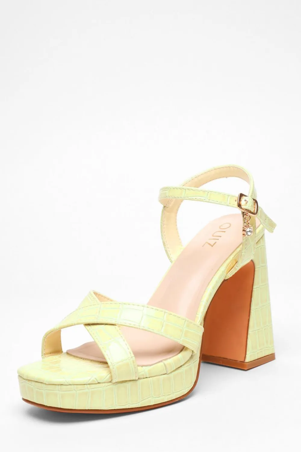 Quiz Shoe & Bag Sets|Platforms>Crocodile Cross Strap Platform Heeled Sandal